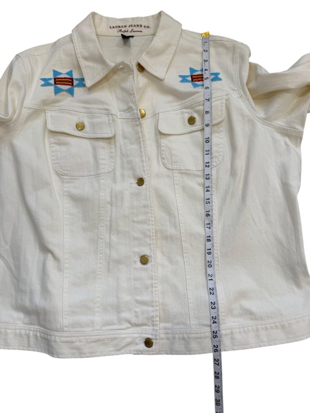 Ralph Lauren Jeans Co. Women 3X Southwestern Denim Trucker Jacket Aztec Ivory - Picture 5 of 7